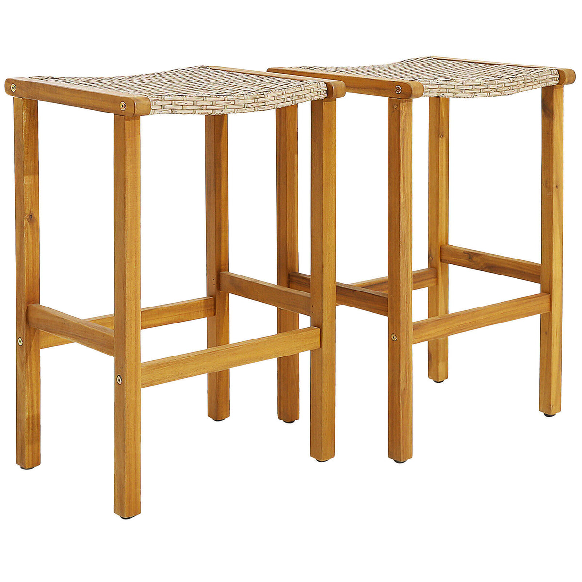 Acacia Wood Patio Bar Stools Set of 2 - 19.5" x 16.5"