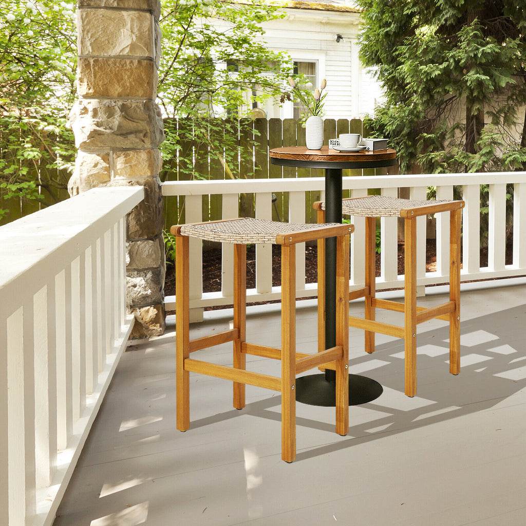 Acacia Wood Patio Bar Stools Set of 2 - 19.5" x 16.5"