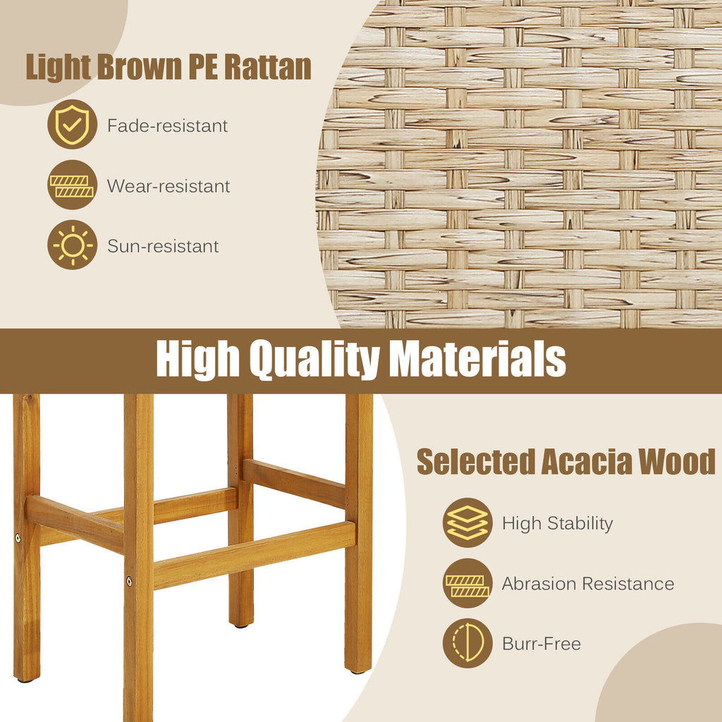 Acacia Wood Patio Bar Stools Set of 2 - 19.5" x 16.5"