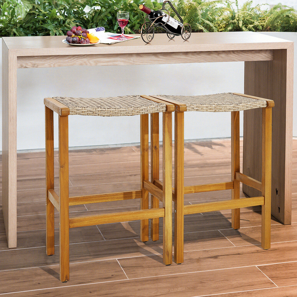 Acacia Wood Patio Bar Stools Set of 2 - 19.5" x 16.5"
