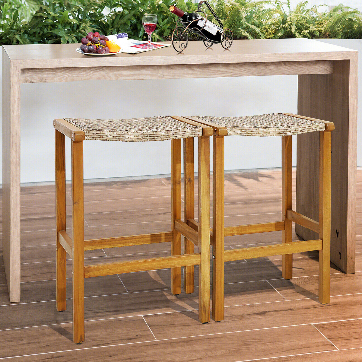 Acacia Wood Patio Bar Stools Set of 2 - 19.5" x 16.5"