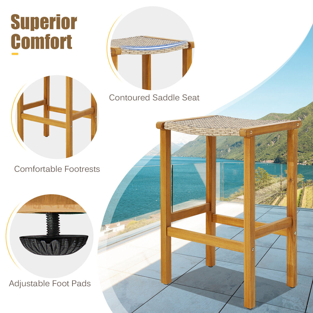 Acacia Wood Patio Bar Stools Set of 2 - 19.5" x 16.5"