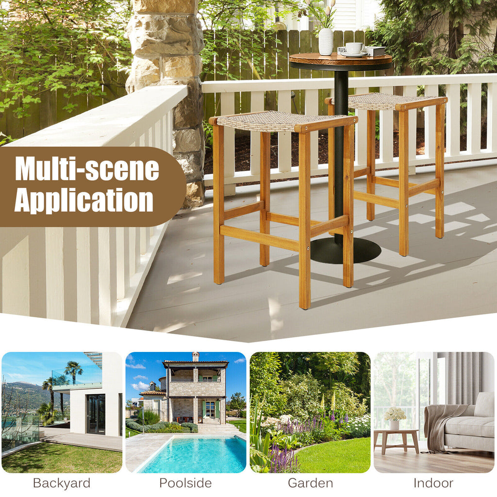 Acacia Wood Patio Bar Stools Set of 2 - 19.5" x 16.5"