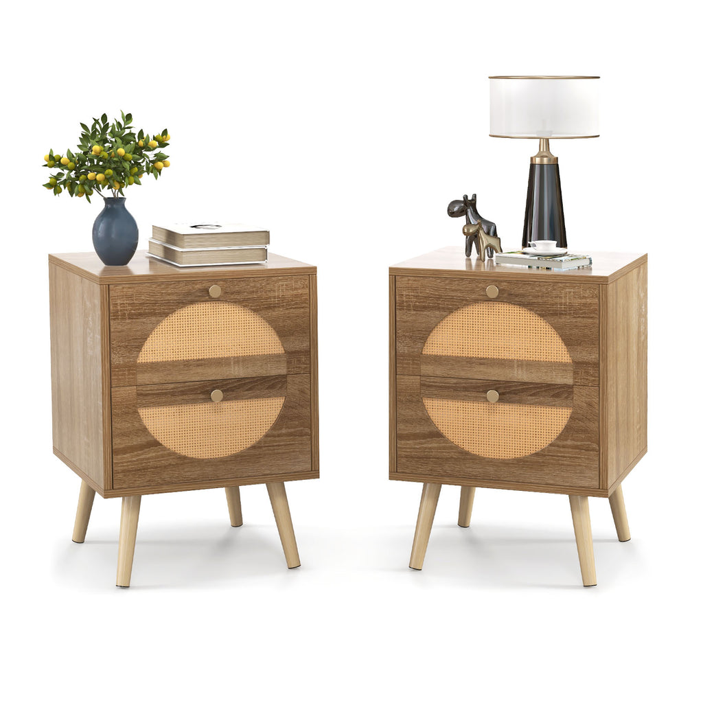 Mid Century Modern Nightstand with Golden Knobs - Black