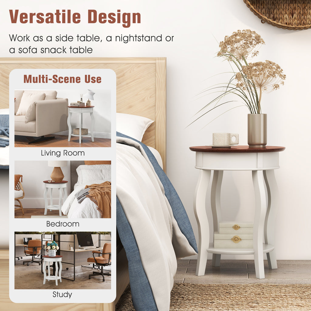 2-Tier Round End Table with Storage – Walnut & Gray