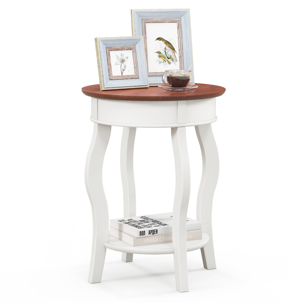 2-Tier Round End Table with Storage – Walnut & Gray