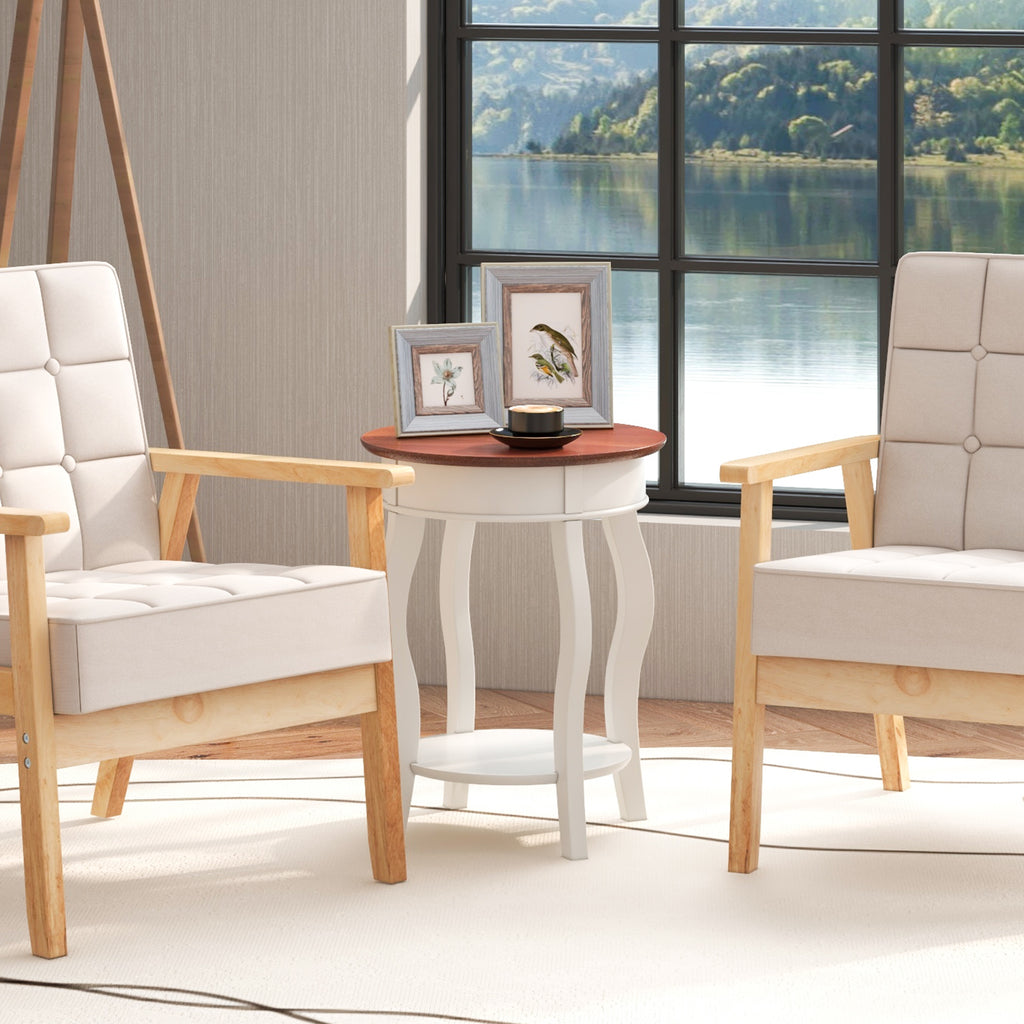 2-Tier Round End Table with Storage – Walnut & Gray