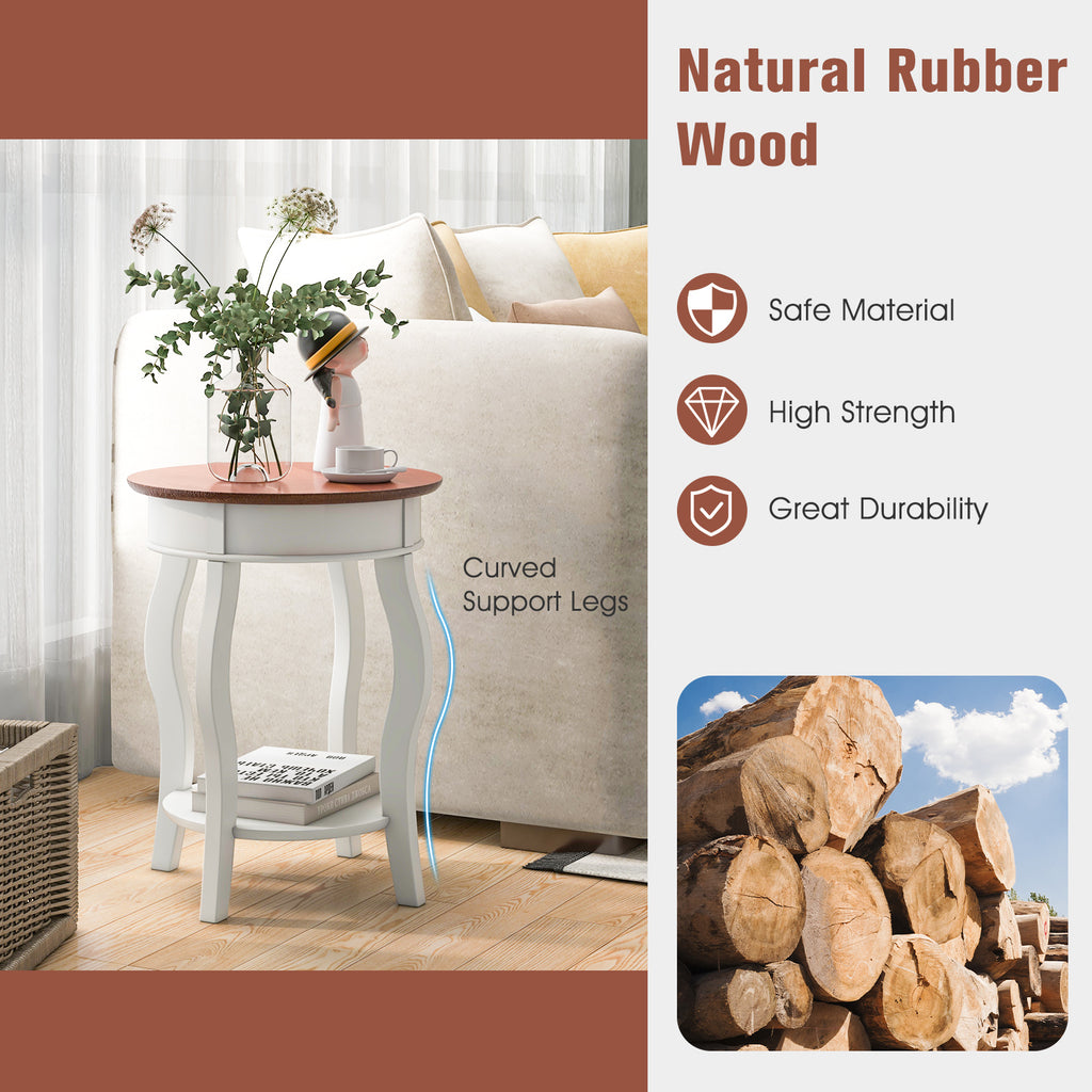 2-Tier Round End Table with Storage – Walnut & Gray