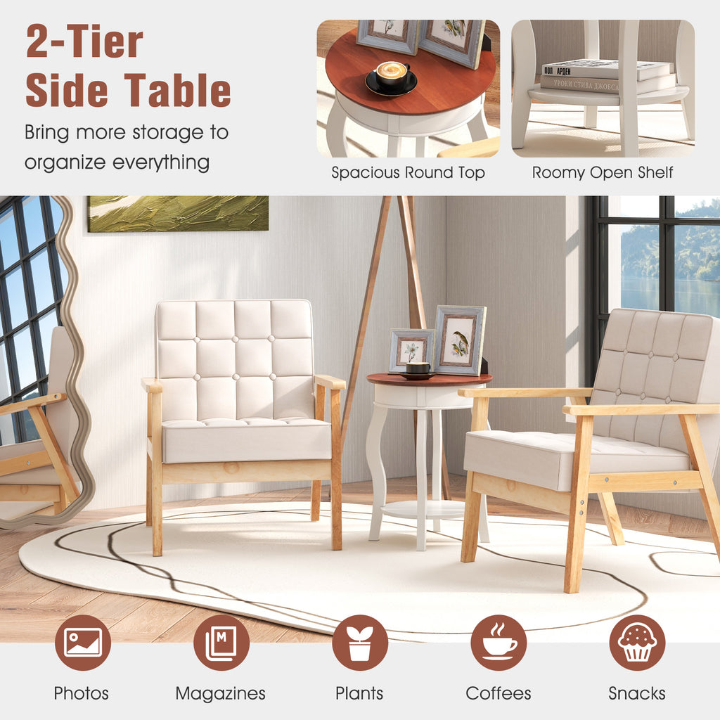 2-Tier Round End Table with Storage – Walnut & Gray