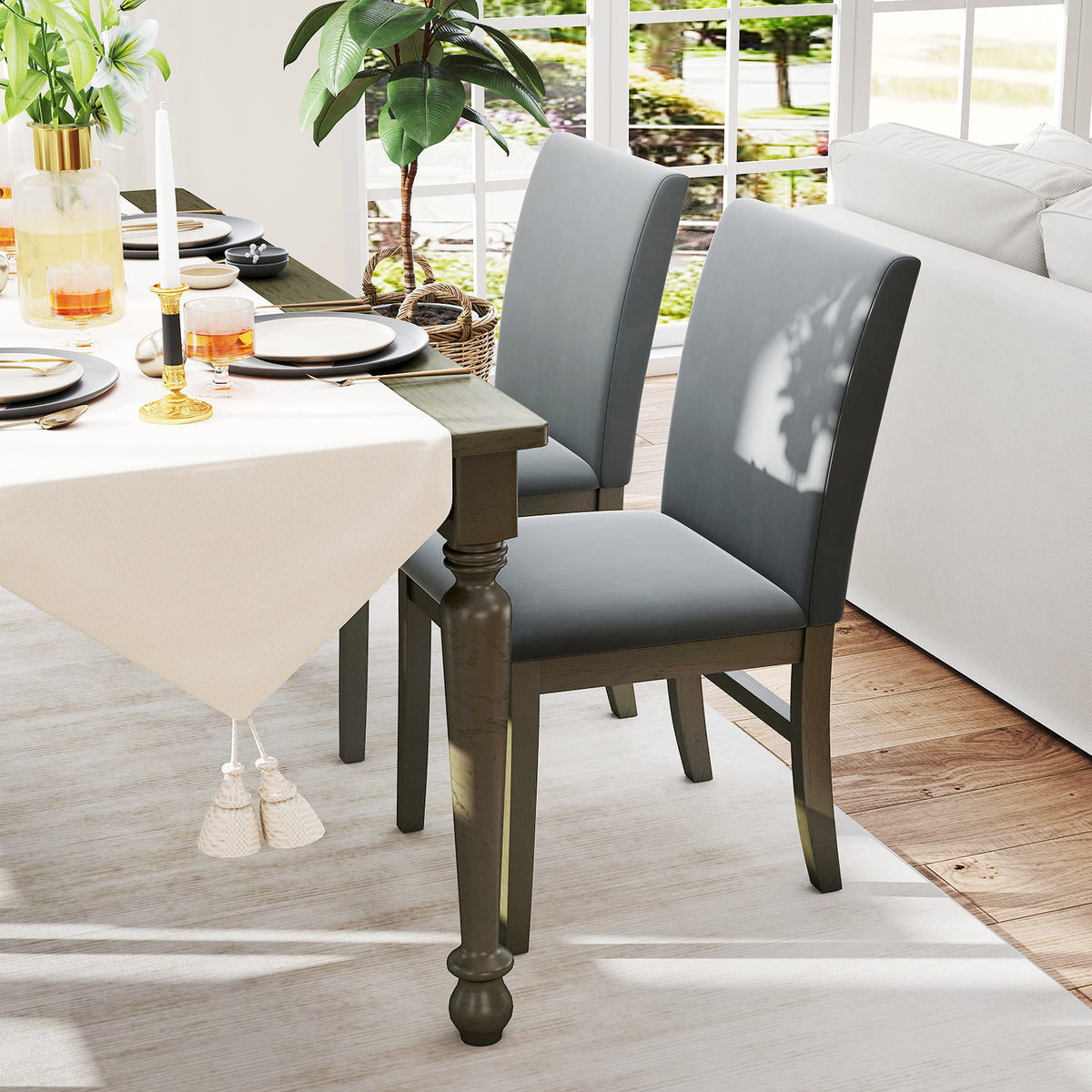 Upholstered Dining Chairs Set of 2, Gray - High Back