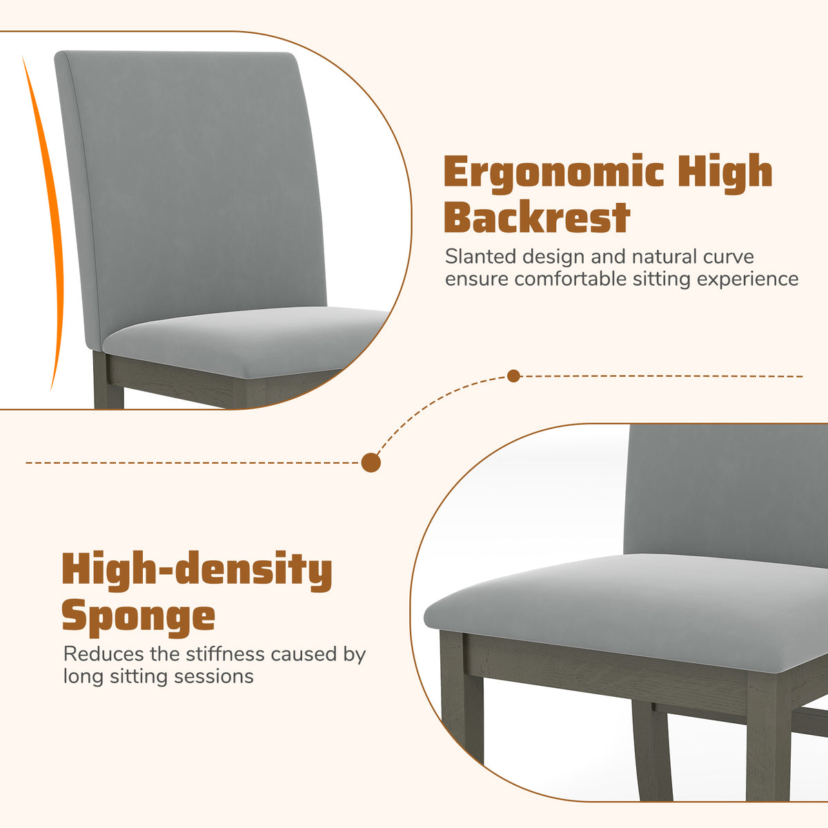 Upholstered Dining Chairs Set of 2, Gray - High Back