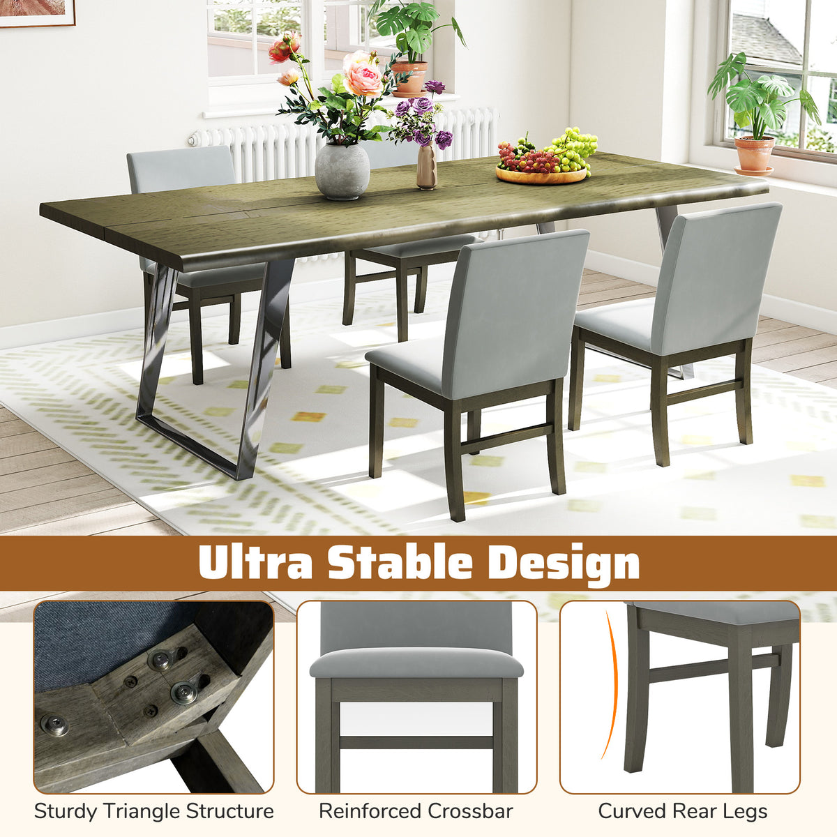 Upholstered Dining Chairs Set of 2, Gray - High Back