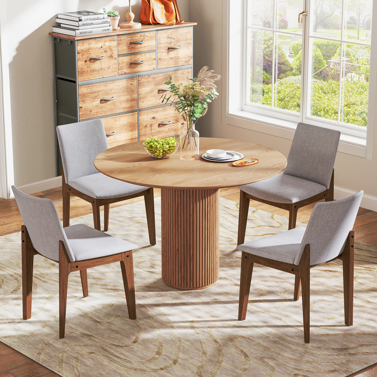 Set of 2 Upholstered Dining Chairs with High Curved Back - Walnut