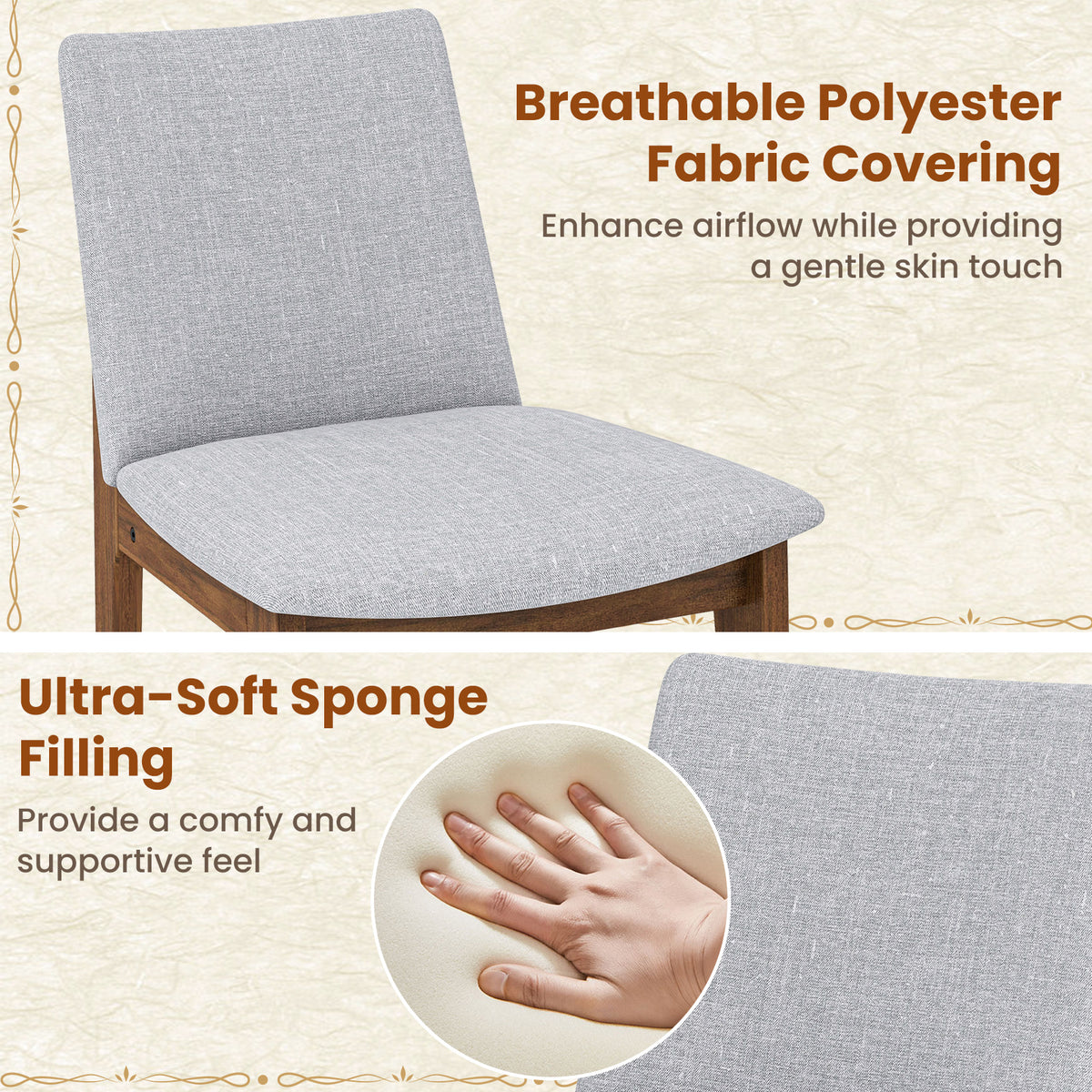 Set of 2 Upholstered Dining Chairs with Curved Back - Walnut