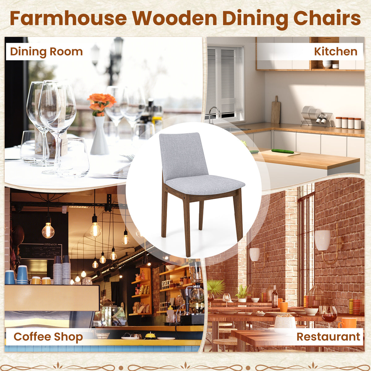 Set of 2 Upholstered Dining Chairs with High Curved Back - Walnut