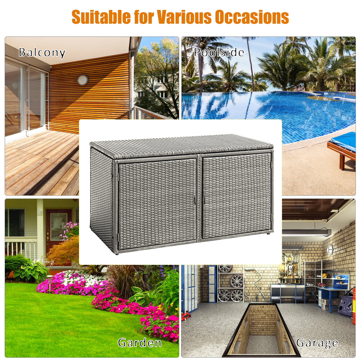 88 Gallon Rattan Storage Box - Outdoor Patio Bench