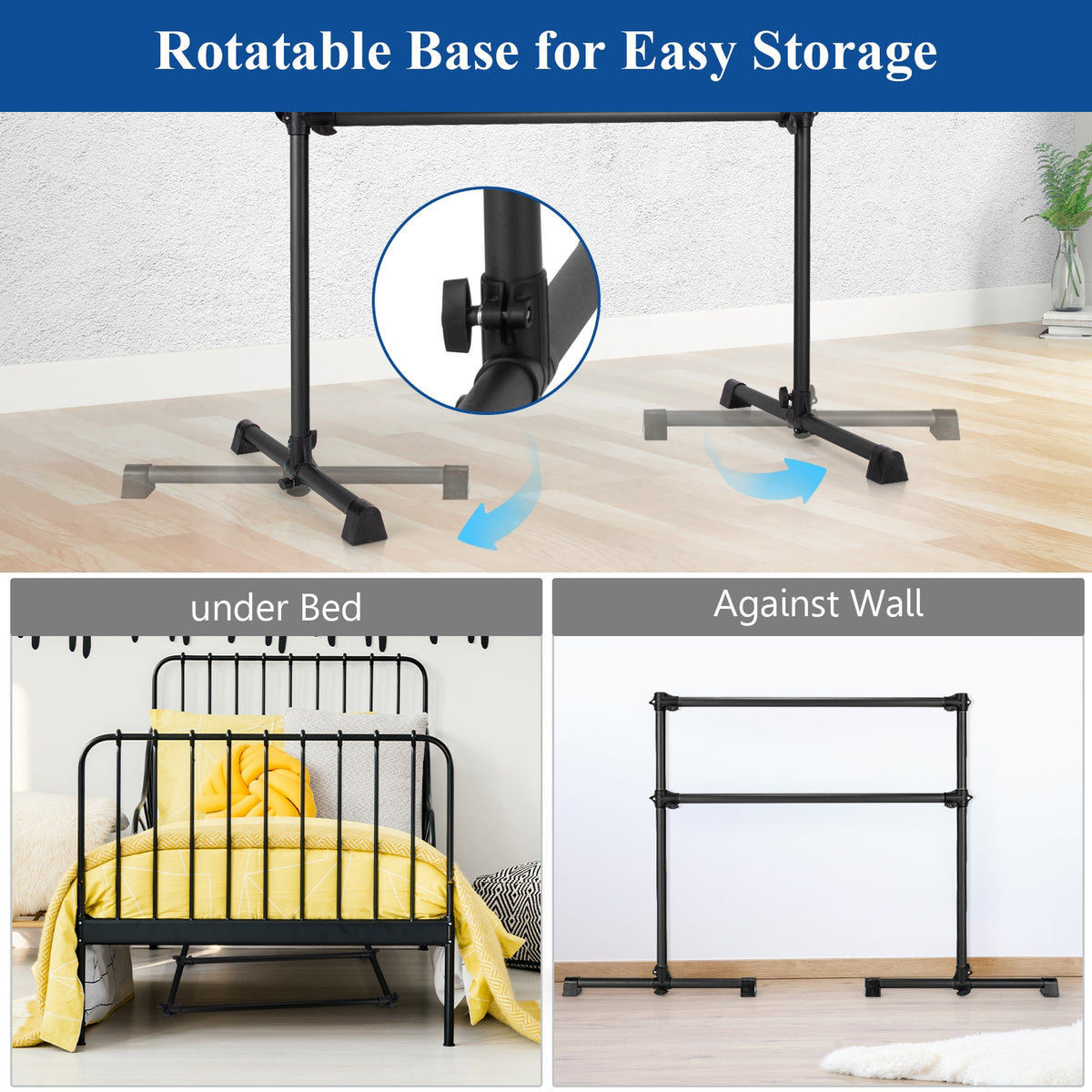 Double Ballet Barre Bar with Adjustable Height - 4 Feet Black Version of THIS Listing