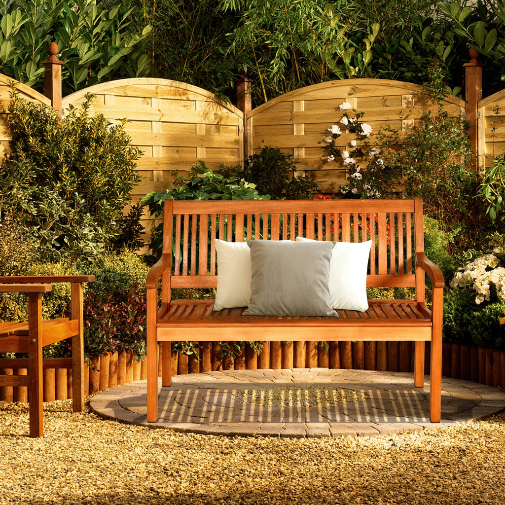 50 Inch Eucalyptus Garden Bench with Curved Backrest