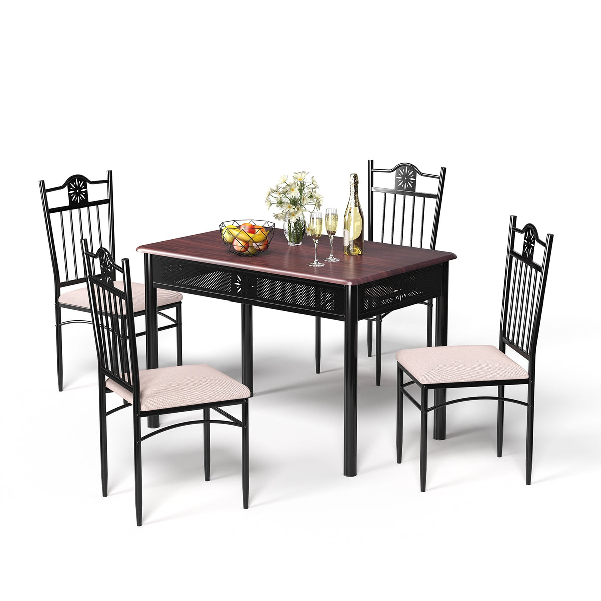 5-Piece Dining Set with Cushioned Chairs - Beige