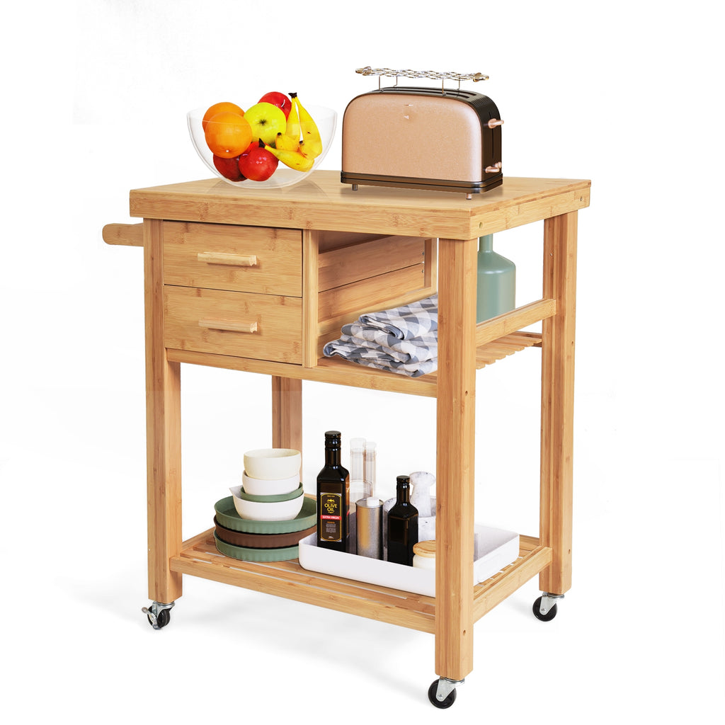 Bamboo Kitchen Trolley Cart with 2 Drawers