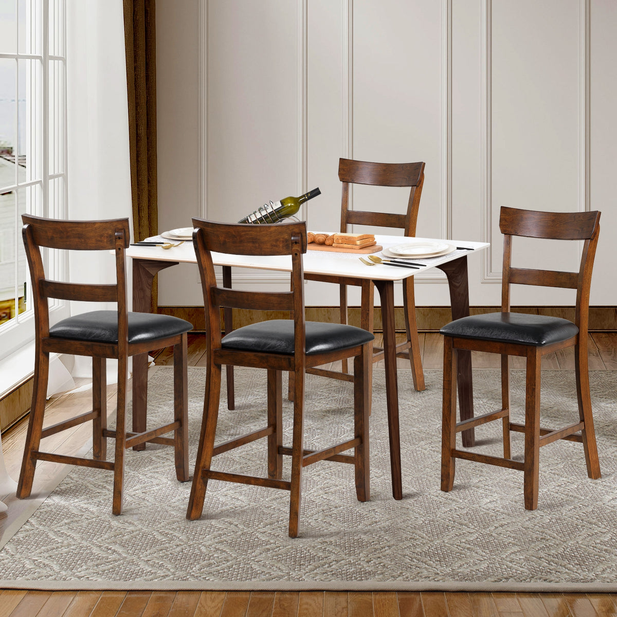 Counter Height Chair Set (2-Piece) with Leather Seat - Style 1