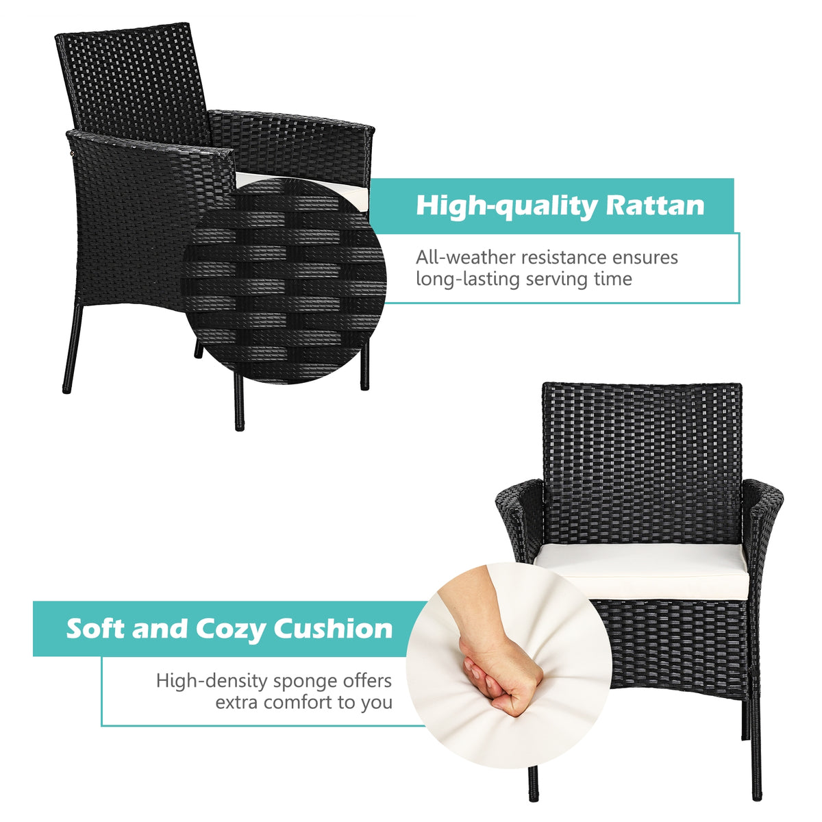 Patio Wicker Chairs Set of 2 with Cushions