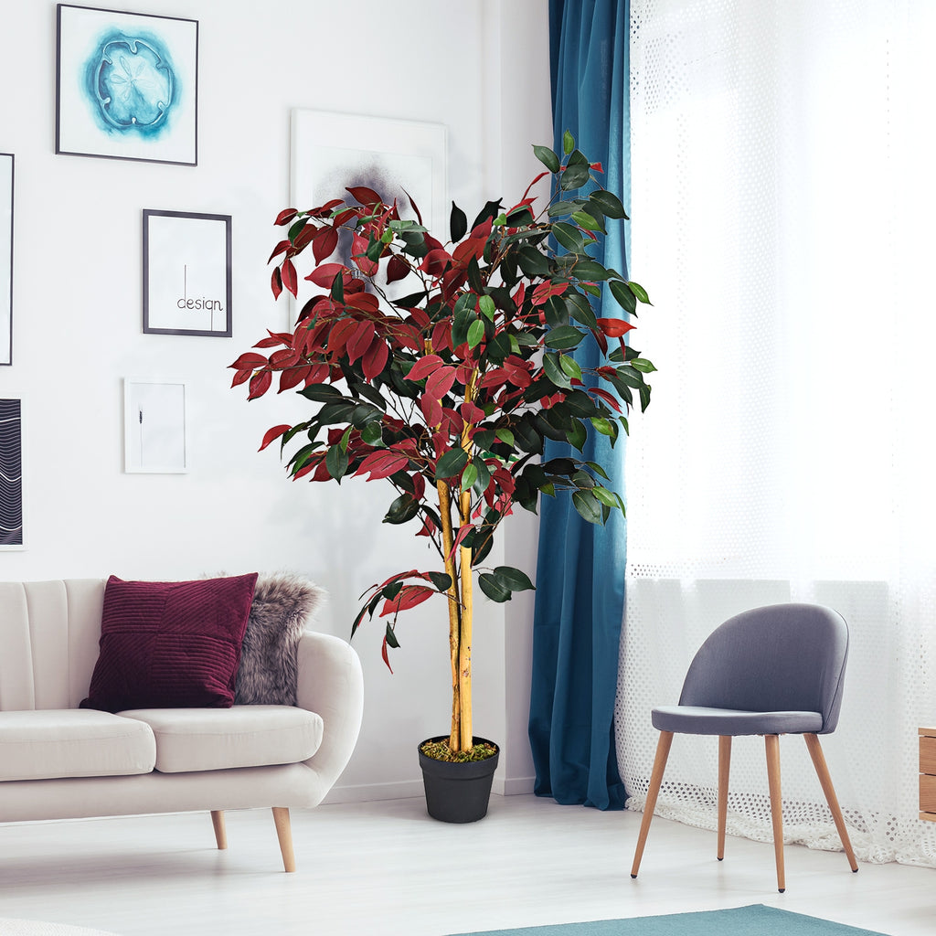 Artificial Ficus Tree 4 Feet Tall with Dual-Color Leaves & Nursery Pot