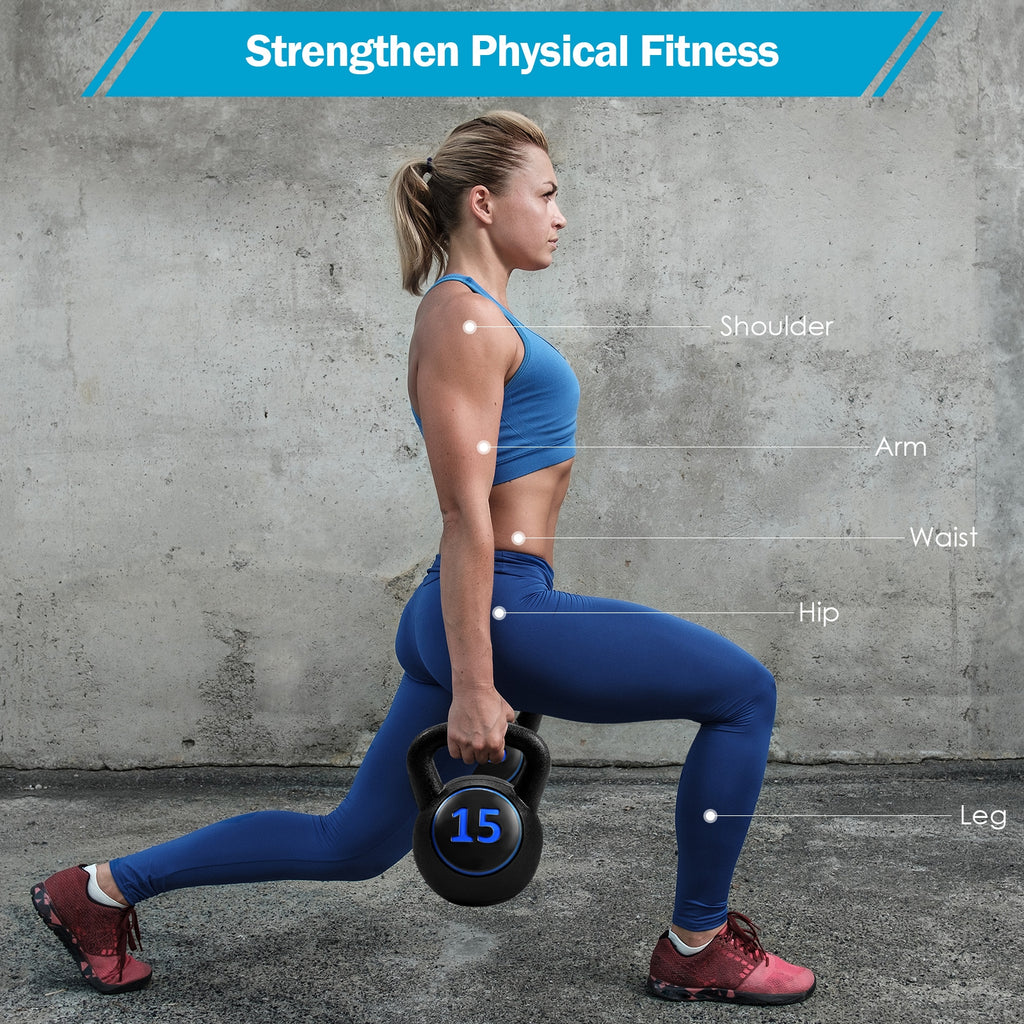 Kettlebell Weight Set - 3 Pieces 5, 10, 15lbs with Wide Grip for Full Body Workout - Variation of Kettlebell Weight Set