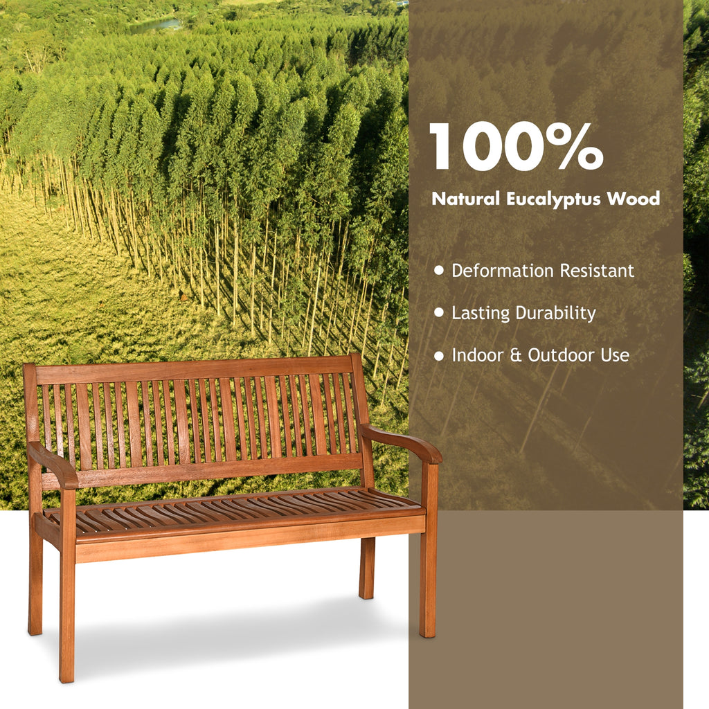 50 Inch Eucalyptus Garden Bench with Curved Backrest