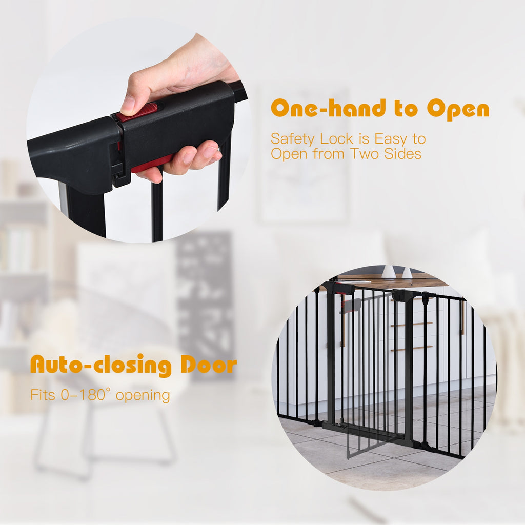 5-Panel Adjustable Metal Fireplace Fence with Locking Door - Black, 115 Inch