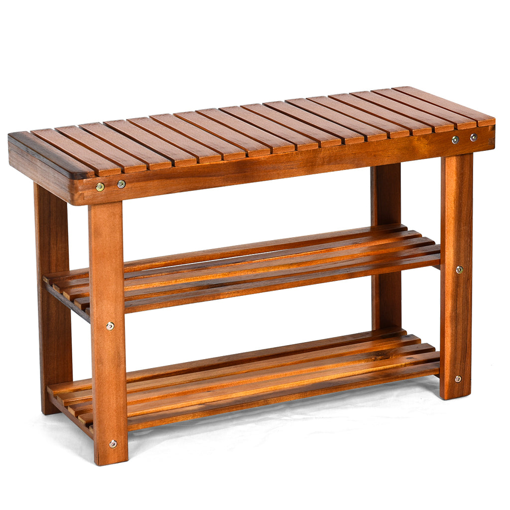 3-Tier Freestanding Wooden Shoe Organizer with Seat