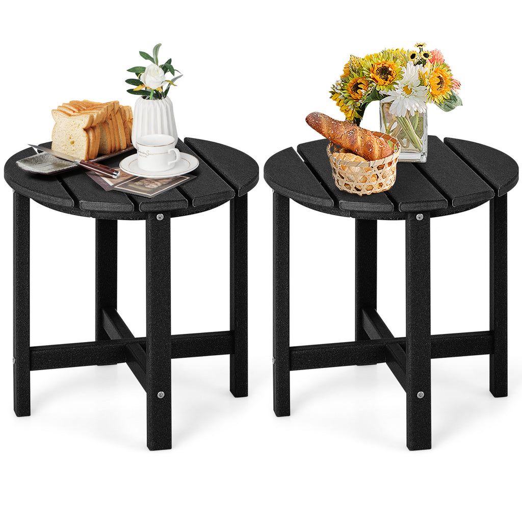 18" Round Weather-Resistant Adirondack Side Tables - Set of 2, Black
