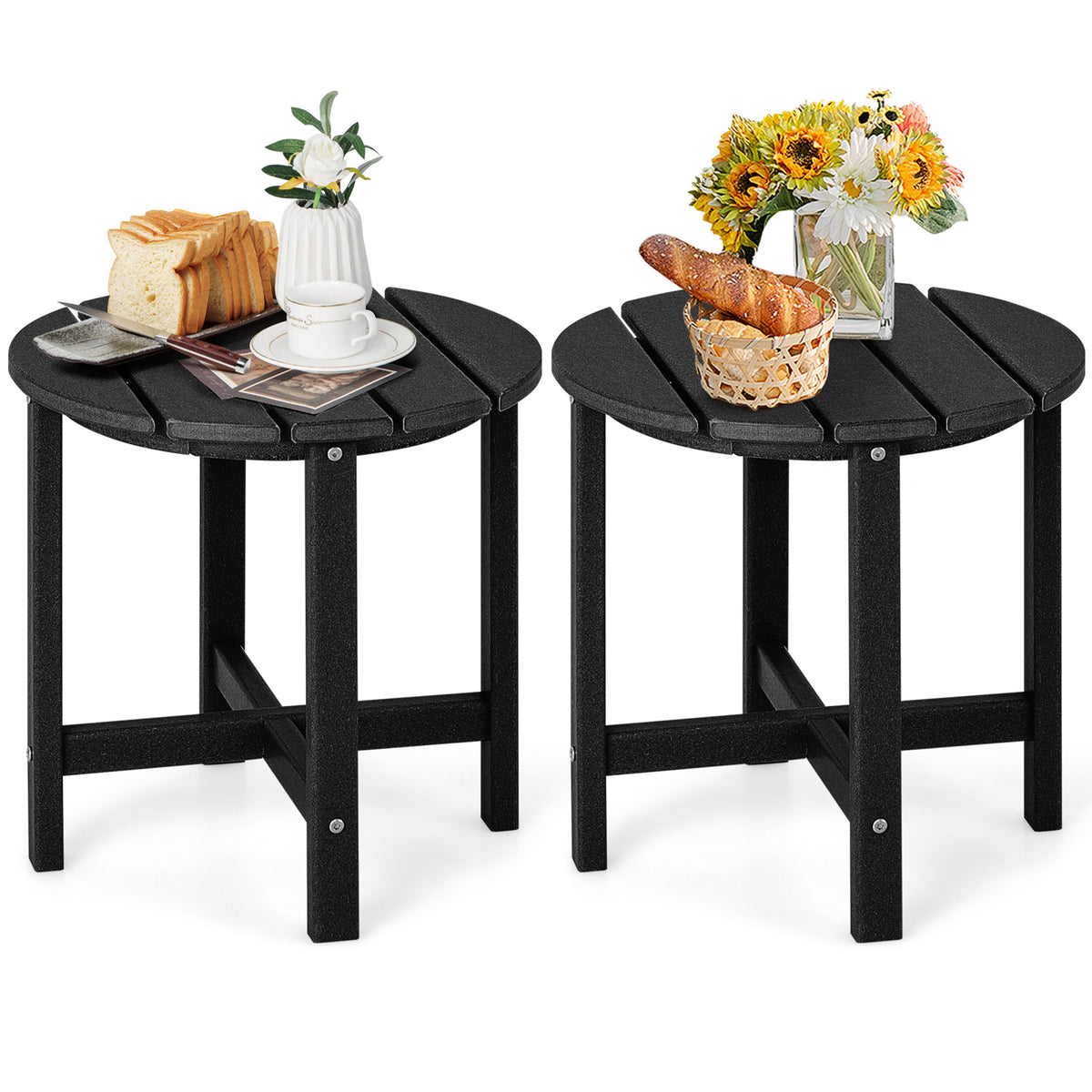 18" Round Weather-Resistant Adirondack Side Tables - Set of 2, Black