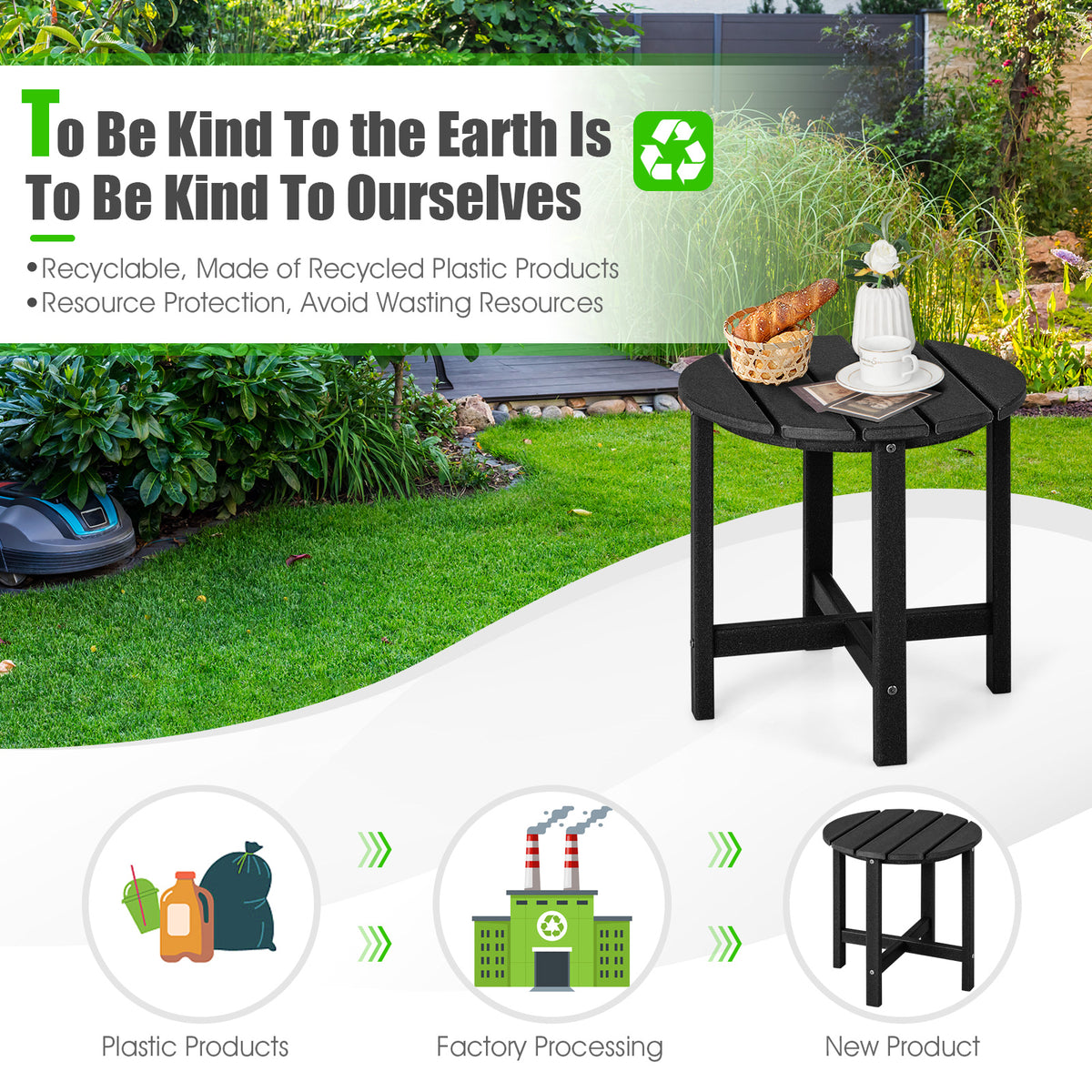 18" Round Weather-Resistant Adirondack Side Tables - Set of 2, Black