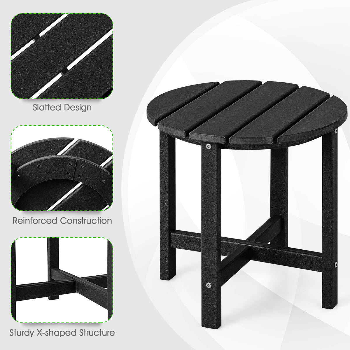 18" Round Weather-Resistant Adirondack Side Tables - Set of 2, Black