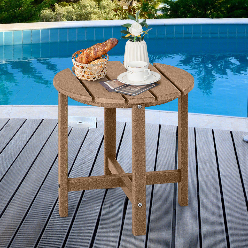 18" Round Weather-Resistant Adirondack Side Tables Set of 2, Brown