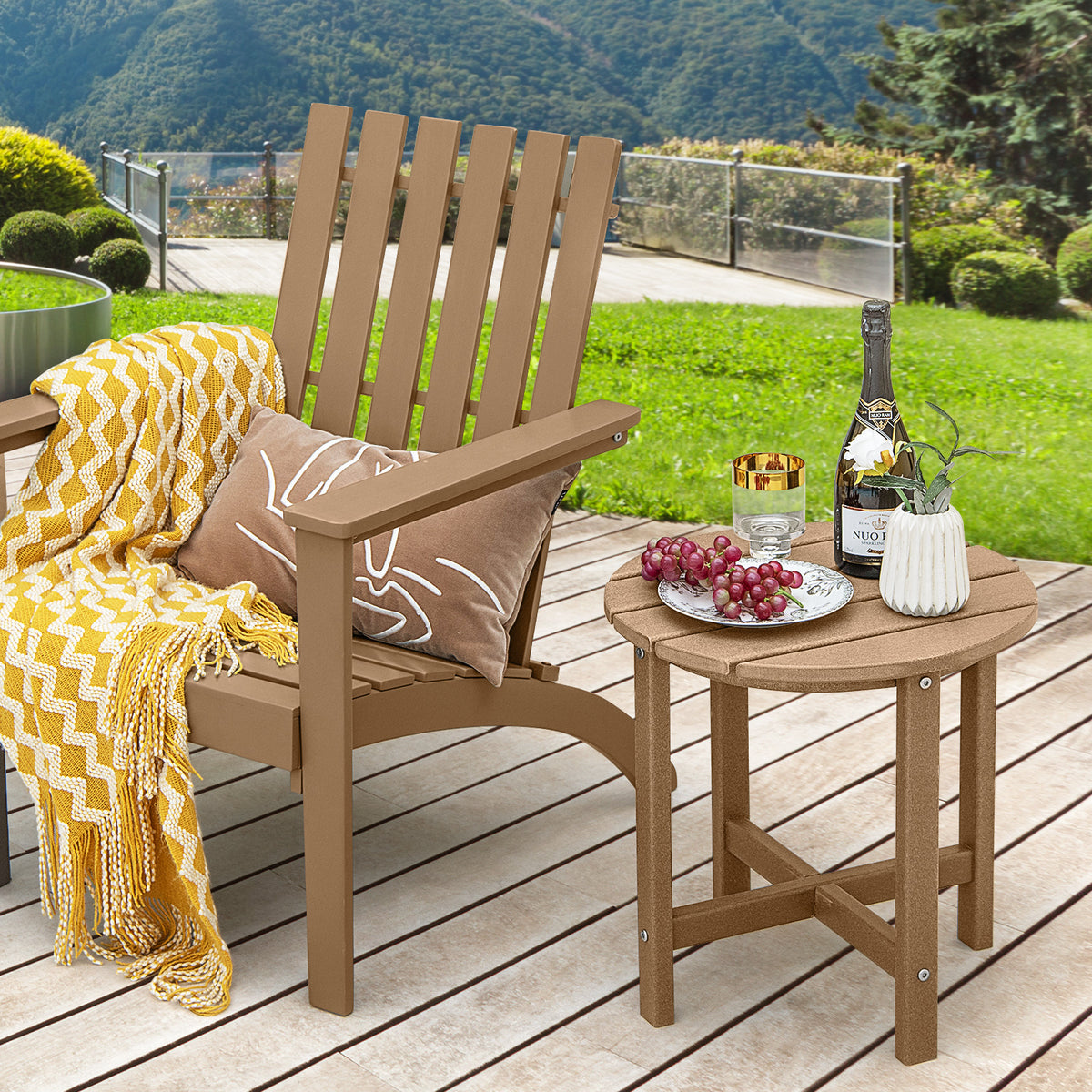 18" Round Weather-Resistant Adirondack Side Tables Set of 2, Brown