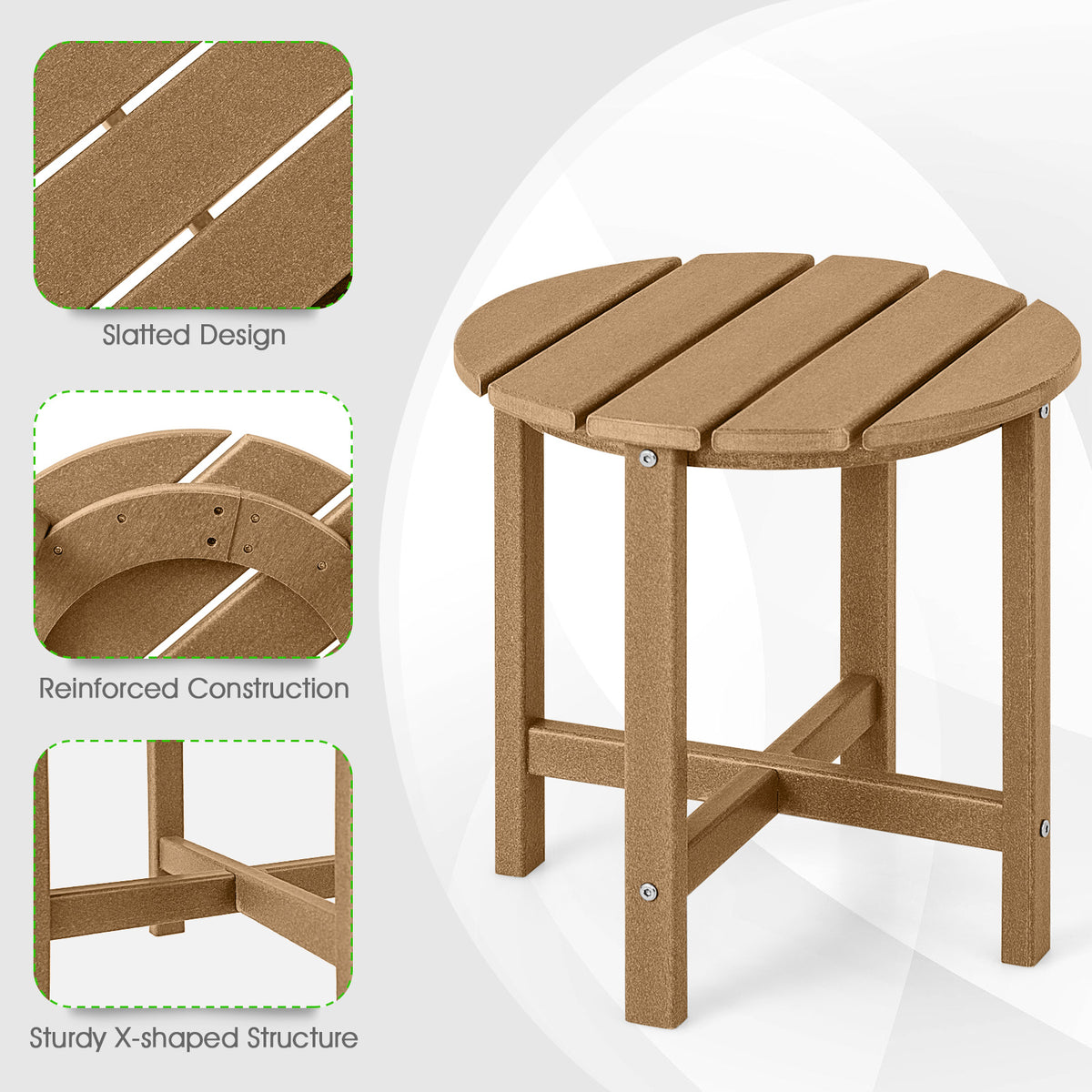 18" Round Weather-Resistant Adirondack Side Tables Set of 2, Brown