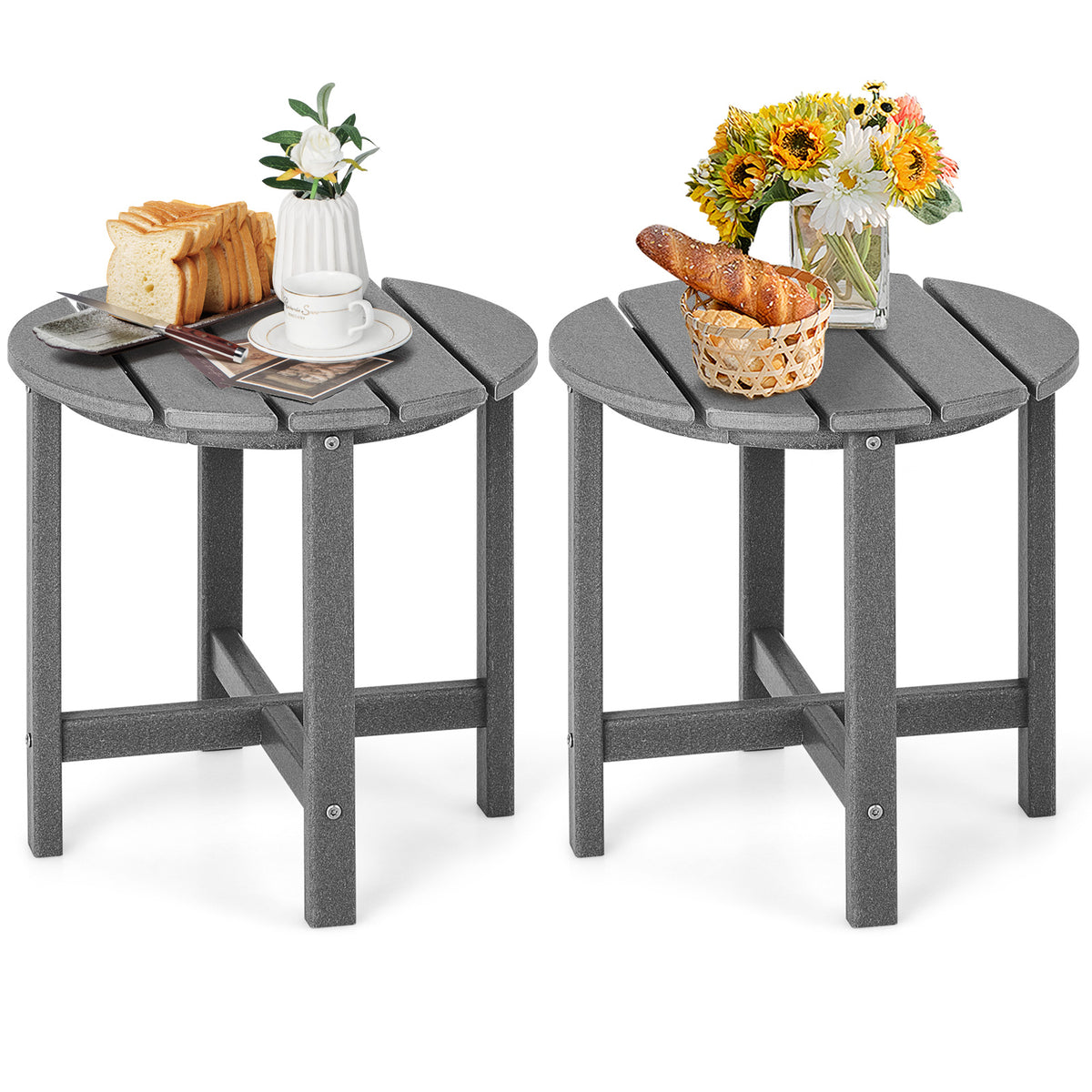 18" Round Weather-Resistant Adirondack Side Table Set of 2 - Gray