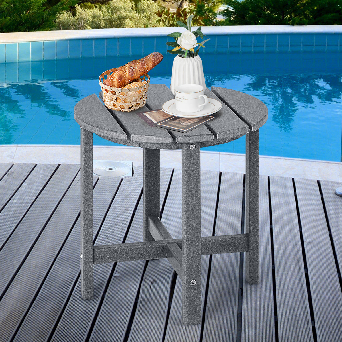 18" Round Weather-Resistant Adirondack Side Table Set of 2 - Gray