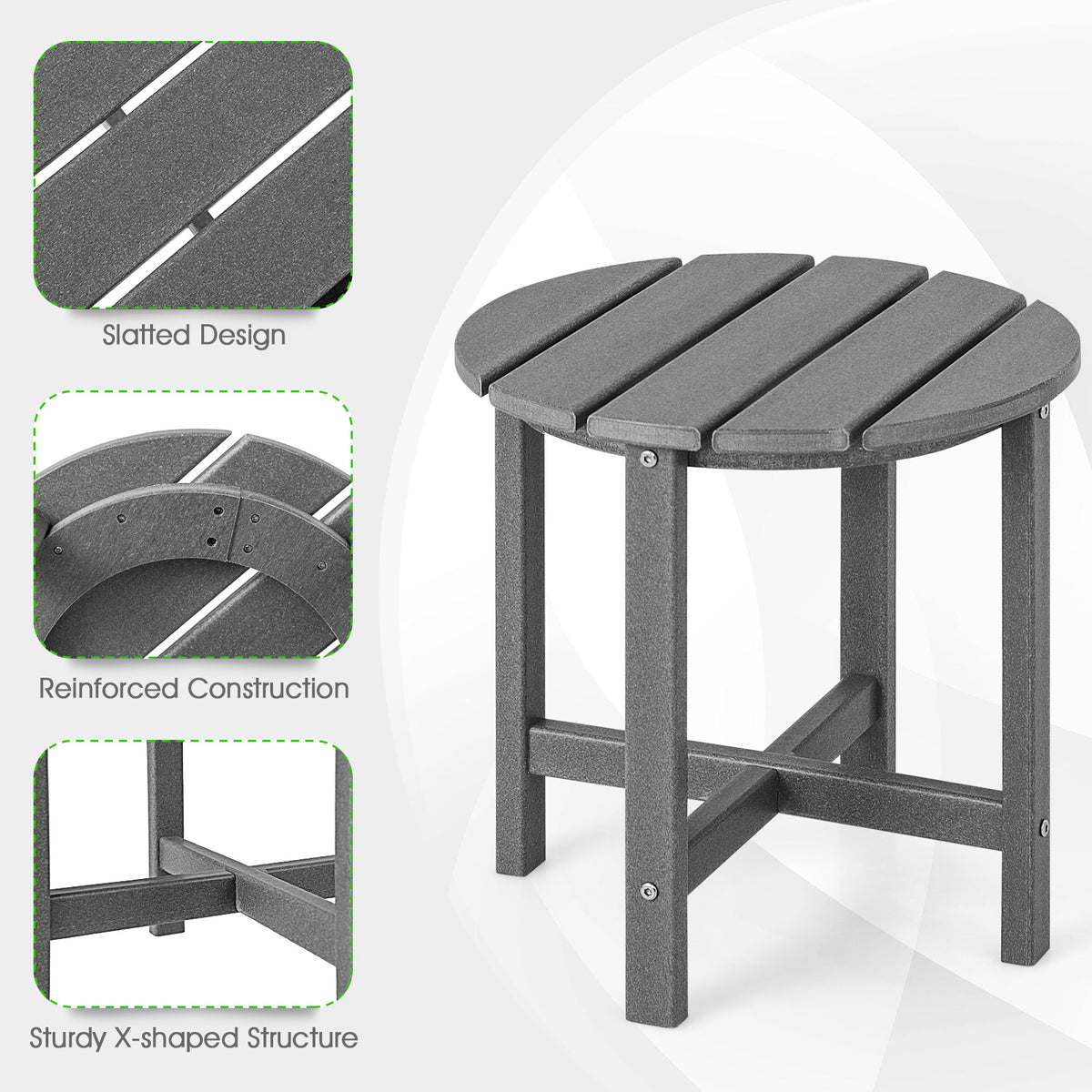 18" Round Weather-Resistant Adirondack Side Table Set of 2 - Gray