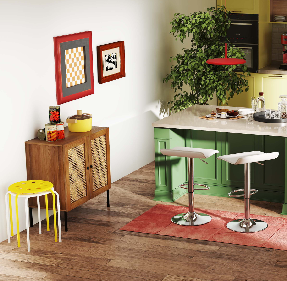 Rattan Storage Sideboard with Adjustable Shelf - Walnut