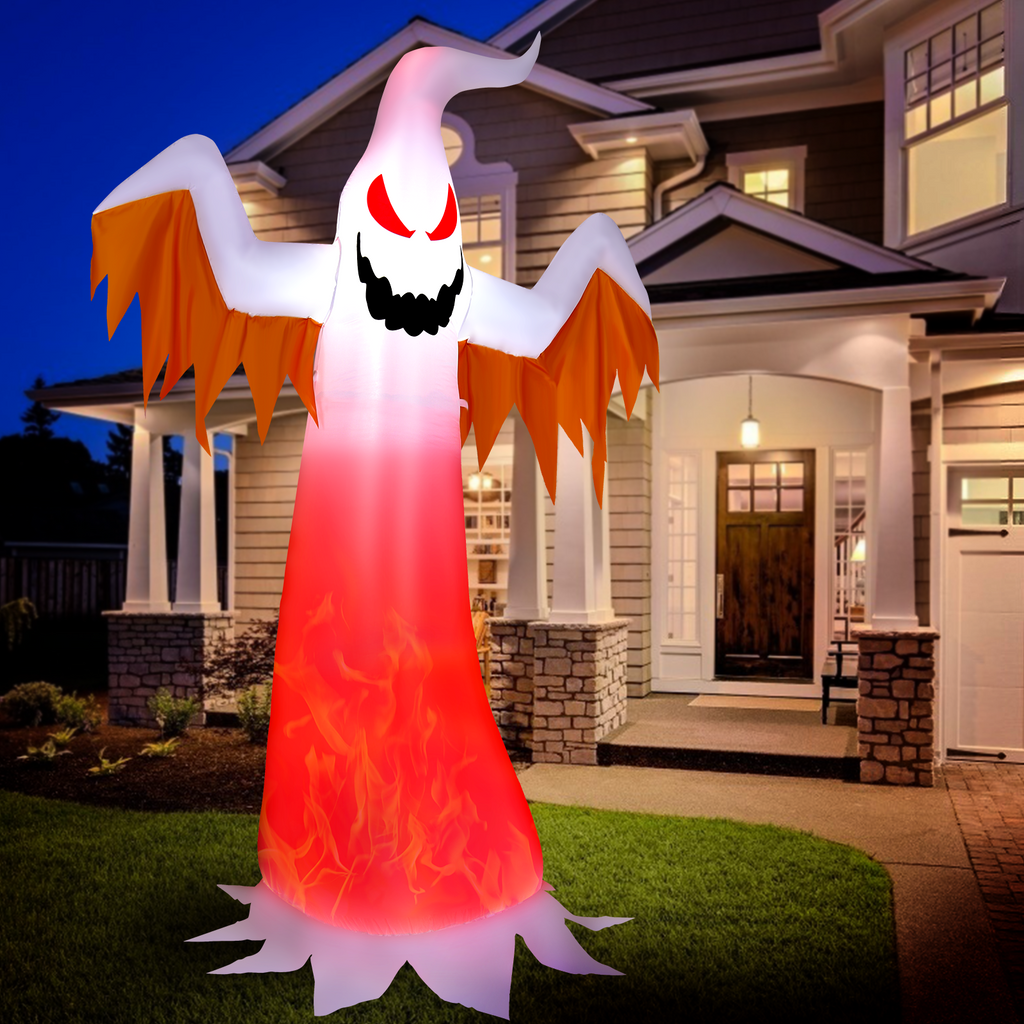 8ft Inflatable Ghost with Rotatable Flame LED Lights - Halloween Decor