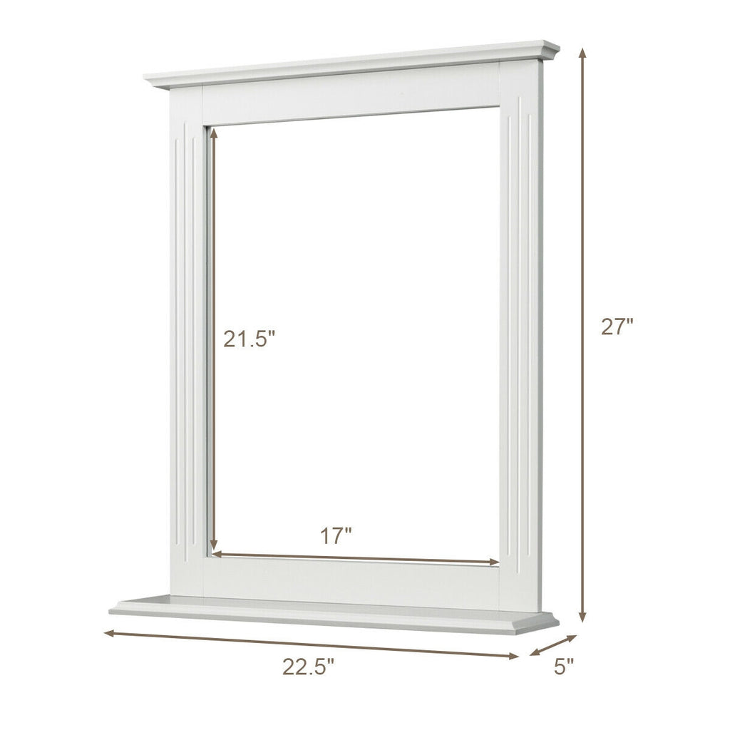 White Wall-Mounted Vanity Mirror with Shelf - Multipurpose Home Decor