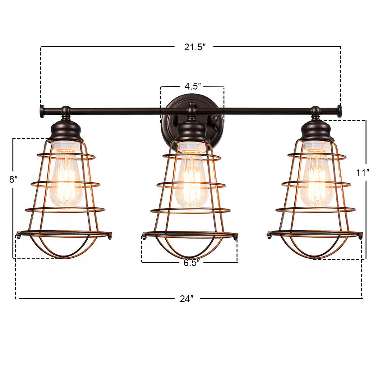 3-Light Bathroom Vanity Lamp Fixture with Metal Wire Cage - Retro Industrial Style