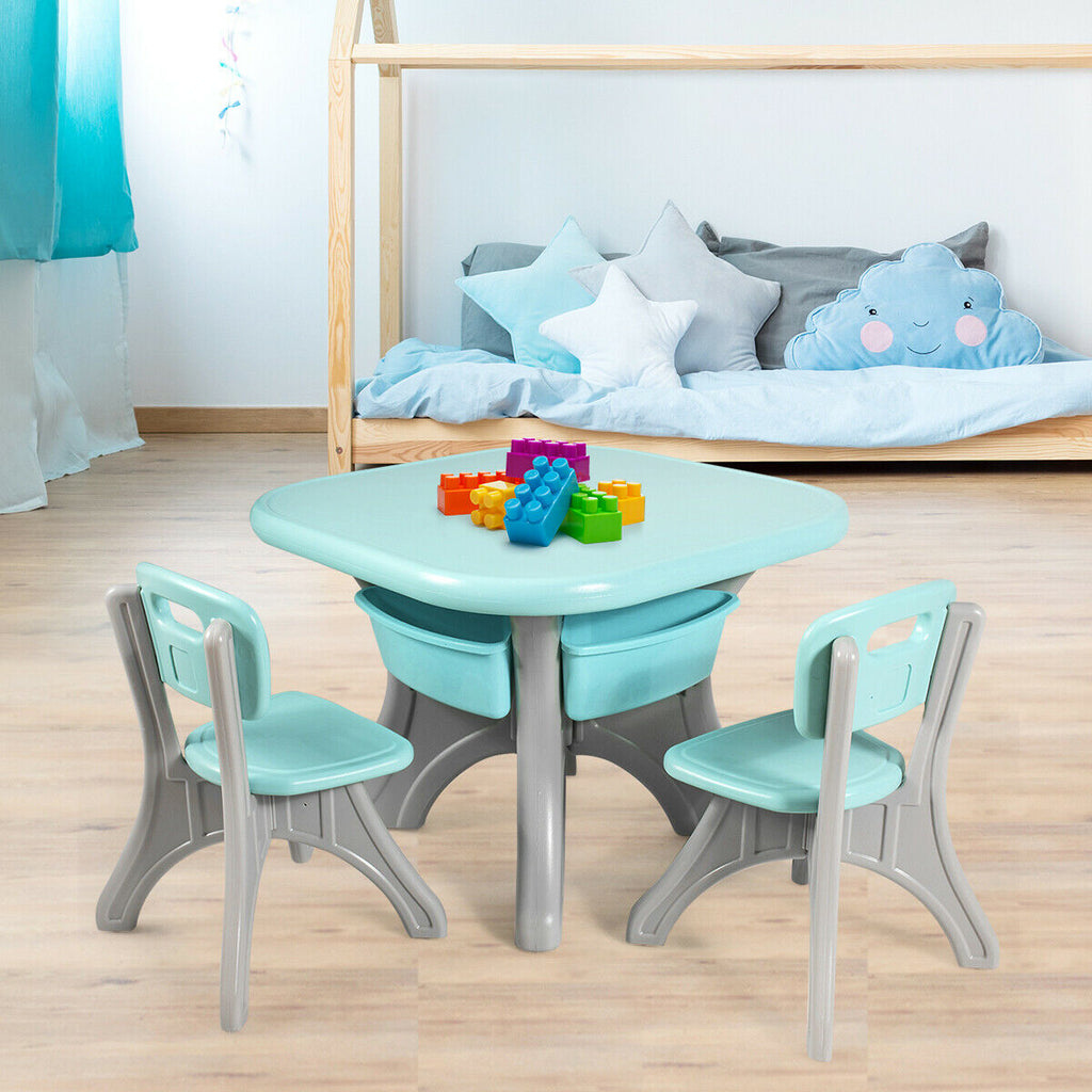 Kids Activity Table and Chair Set with Storage - Blue, Durable Plastic Play Furniture