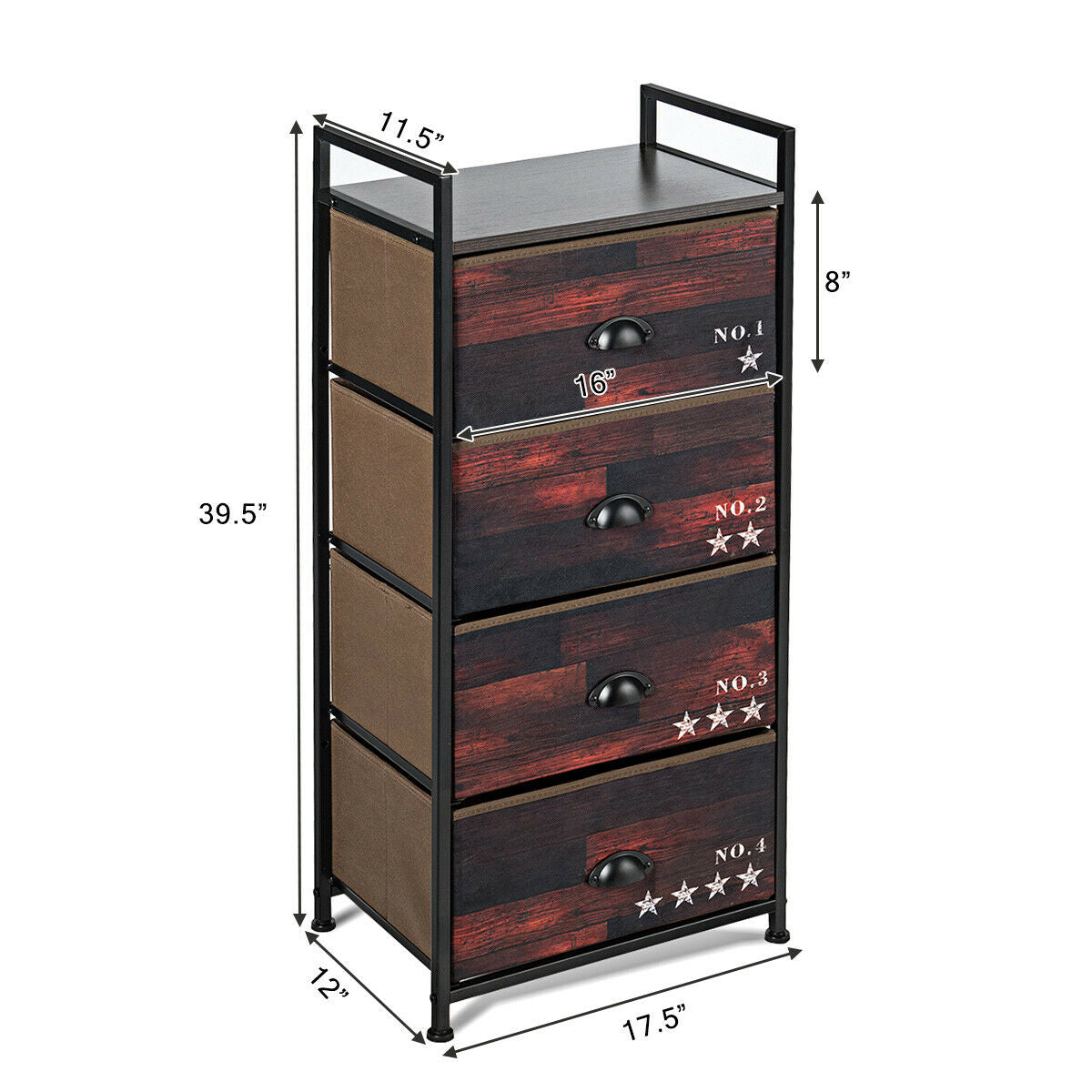 Industrial 4-Drawer Fabric Storage Dresser with Steel Frame