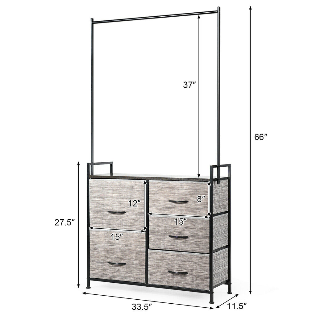 5 Fabric Drawer Dresser with Metal Frame and Wooden Top