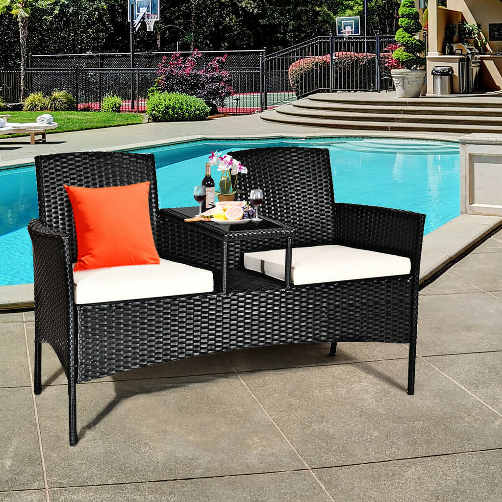 Wicker Patio Conversation Furniture Set with Removable Cushions and