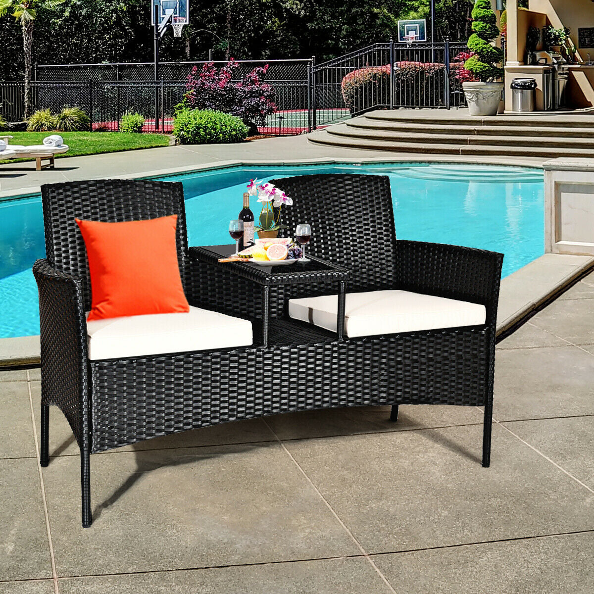 Wicker Patio Conversation Furniture Set with Removable Cushions and